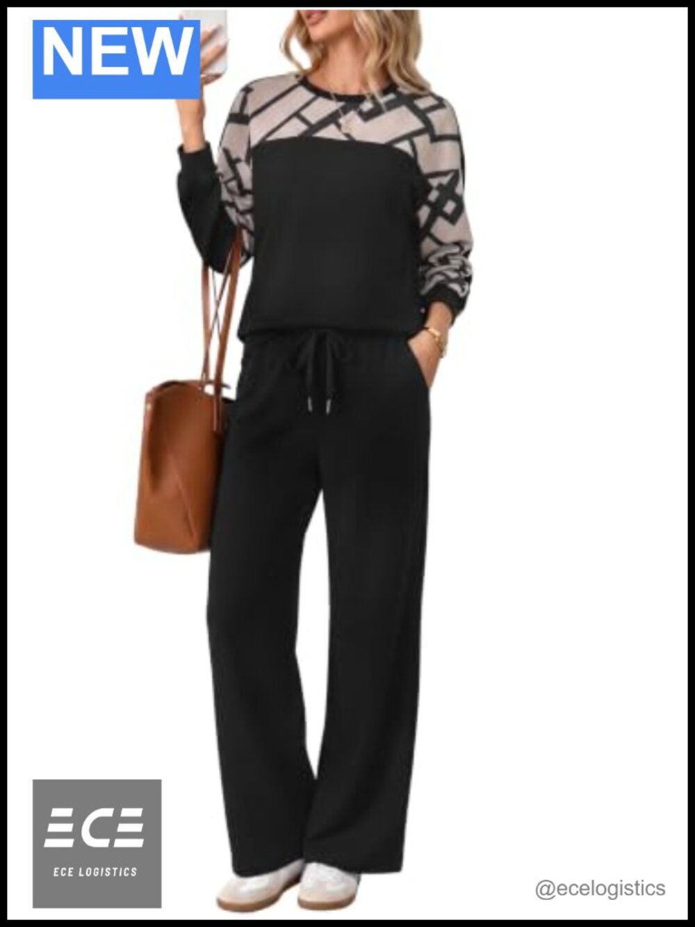 Women's 2 Piece Lounge Set Wide Leg Sweatsuit Crewneck Pull On Relaxed Fit